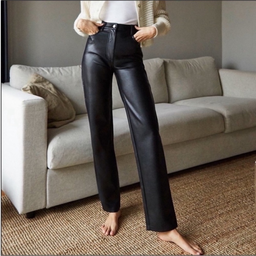 Aritzia Wilfred Melina Faux Leather Straight Leg Pants in Black Size 16